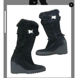 COACH shearling leather & fur Suede sharma wedge Boots p58 G04